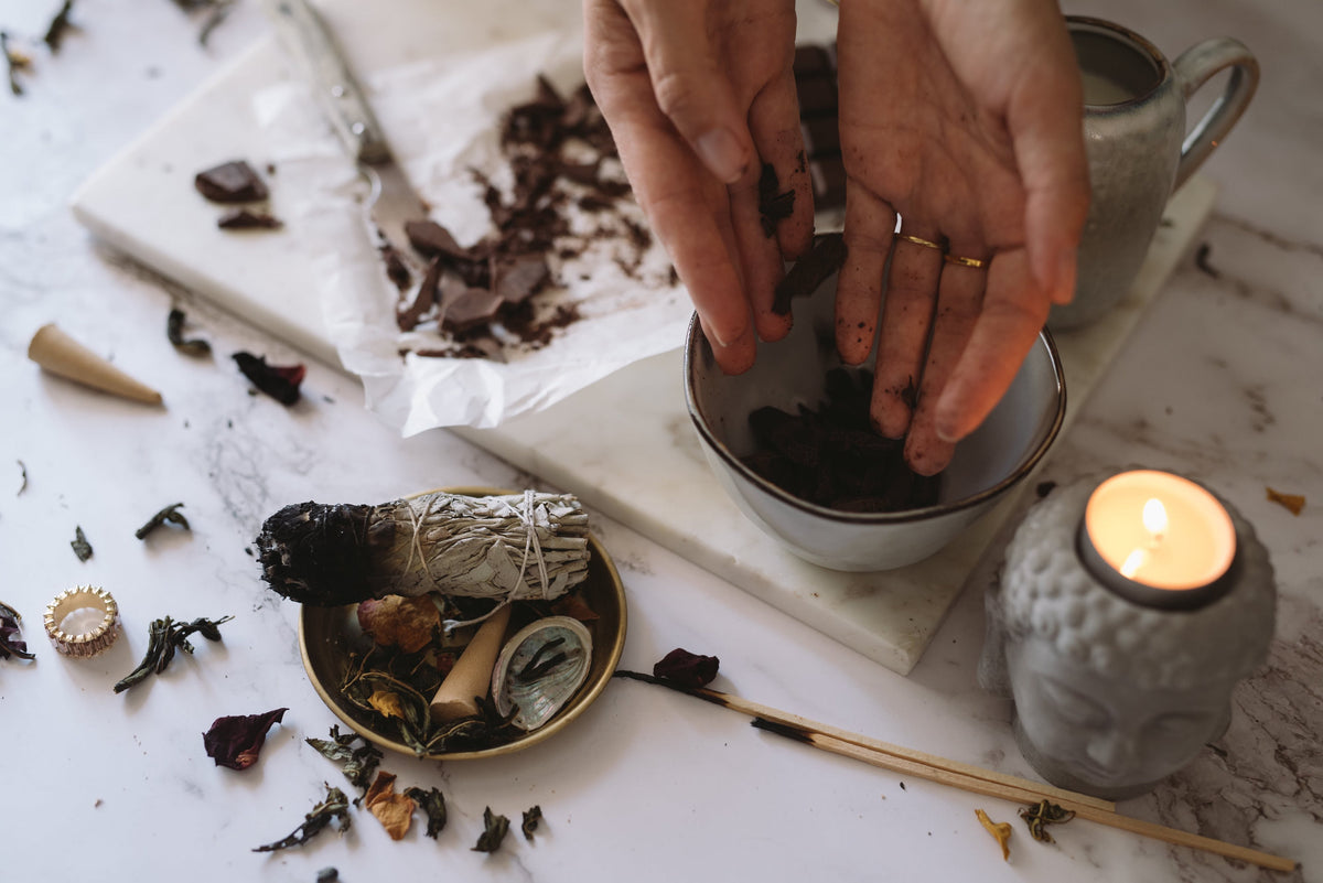 preparing cacao for ceremony